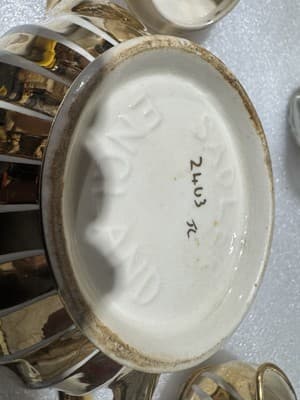 Vintage Sadler England Teapot And Creamer Gold Swirl Pattern - Thumbnail 4