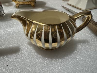 Vintage Sadler England Teapot And Creamer Gold Swirl Pattern - Thumbnail 3