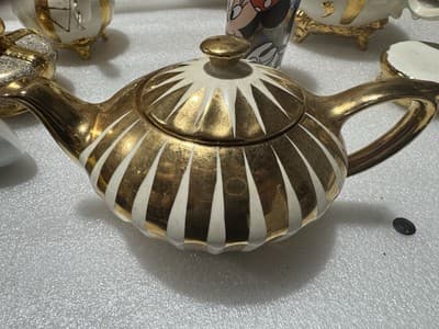 Vintage Sadler England Teapot And Creamer Gold Swirl Pattern - Thumbnail 2