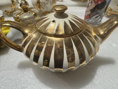 Vintage Sadler England Teapot And Creamer Gold Swirl Pattern - Image 1