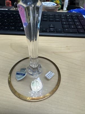 7”Vintage Clear Crystal Cut 24K Gold Design Band Vine Glass Goblet Italy X2 - Thumbnail 4