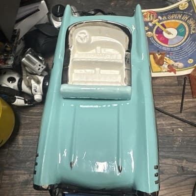 Turquoise Vintage Retro Ceramic 57 Chevy Convertible Shape, Repaired - Image 1