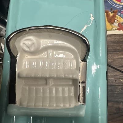 Turquoise Vintage Retro Ceramic 57 Chevy Convertible Shape, Repaired - Thumbnail 2