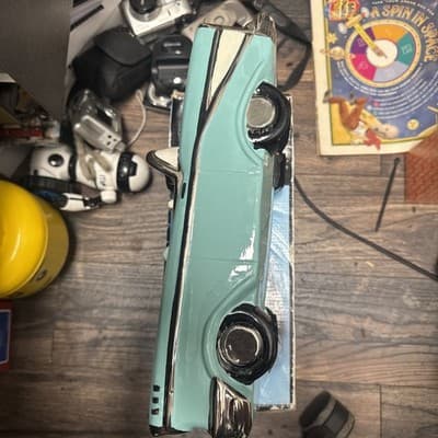 Turquoise Vintage Retro Ceramic 57 Chevy Convertible Shape, Repaired - Thumbnail 4