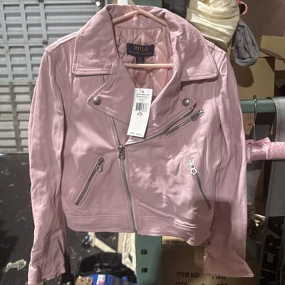 $295 Polo Ralph Lauren Leather Jacket Size 7 Pink Small Defect - Image 1