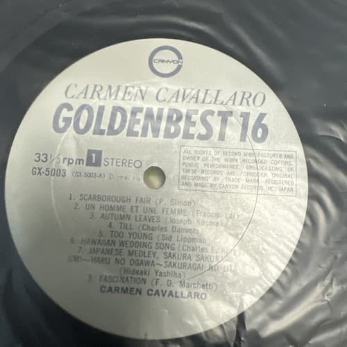Carmen Cavallaro ‎– Golden Best 16 Canyon ‎– GX-5003 Japan MINT - Thumbnail 4