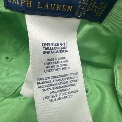 Polo Ralph Lauren Unisex Cotton Chino Ball Cap Adjustable Lime Green Size 4-7 - Thumbnail 2
