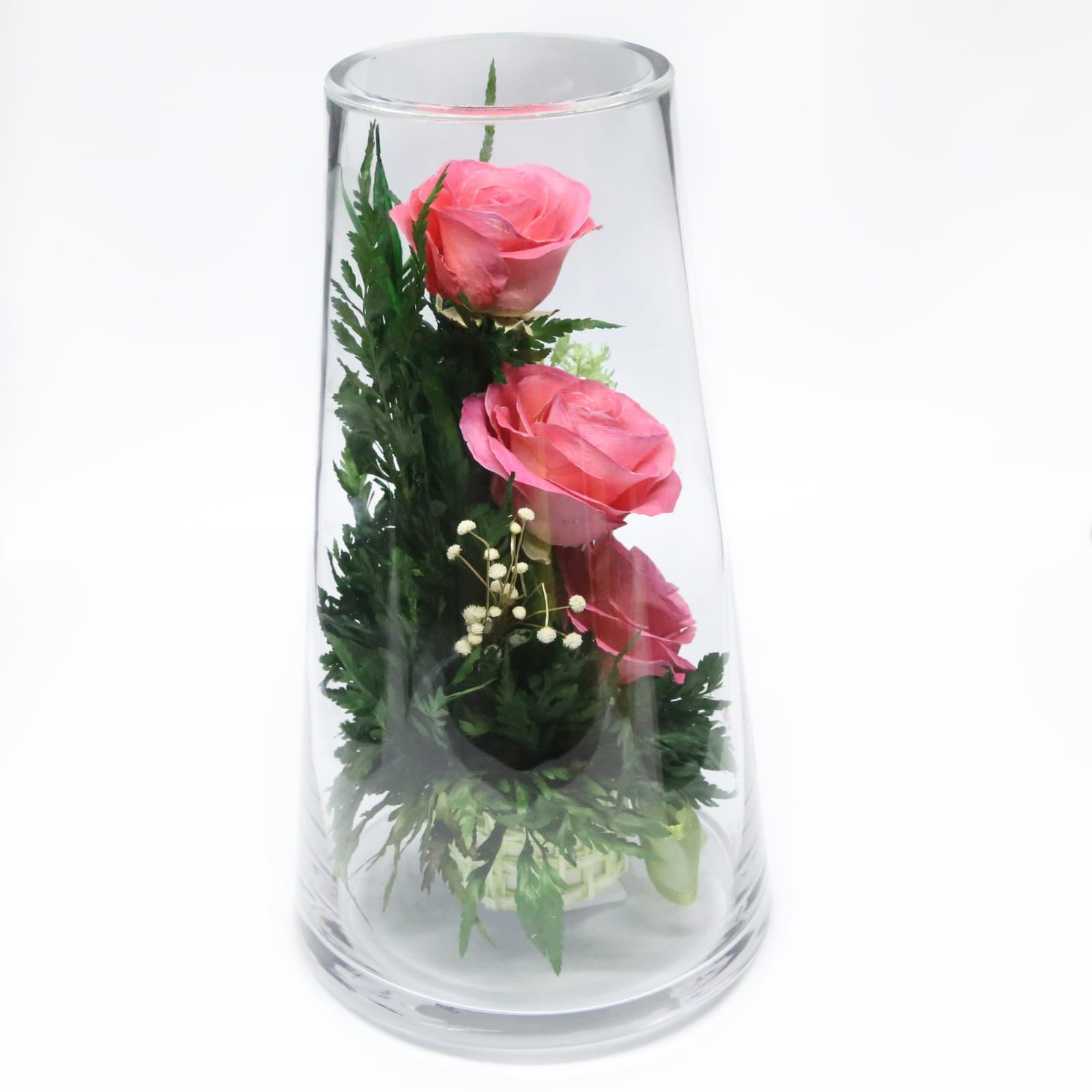Fiora Flower Preserved Flowers in Glass Vase – Real Orchids, Roses Last 5 Years - Thumbnail 3