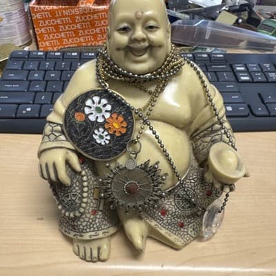 Buddha Spiritual Statue Figure Happy Face Jeweled Resin - Image 1