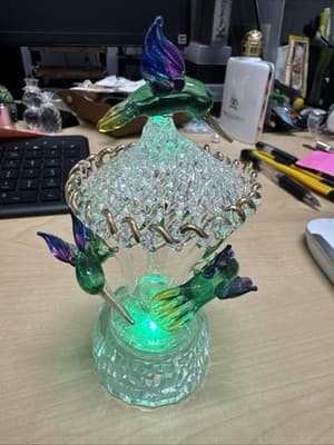 Blown Glass Humming Birds & Flowers Figurine LED Illuminated W/ Deffects-Read - Image 1