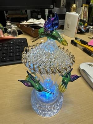 Blown Glass Humming Birds & Flowers Figurine LED Illuminated W/ Deffects-Read - Thumbnail 2