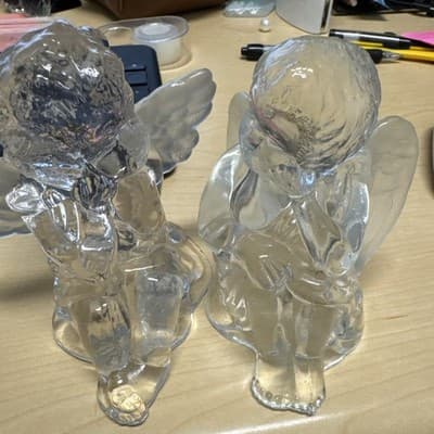 Vintage RARE Heavy Cut Glass Cupid Cherub Angel Taper Candlestick Holders Two - Image 1