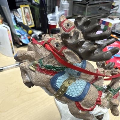 Vintage Resin Santa & His Flying Reindeer Figurine 7" x 10" - Thumbnail 3