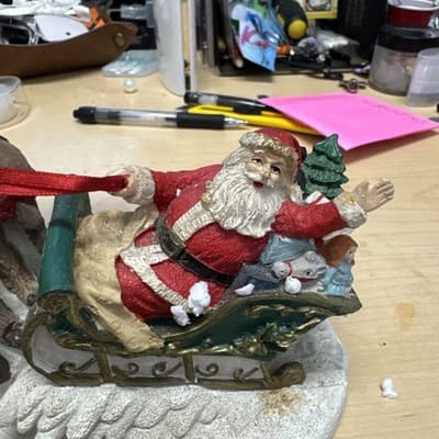 Vintage Resin Santa & His Flying Reindeer Figurine 7" x 10" - Thumbnail 2