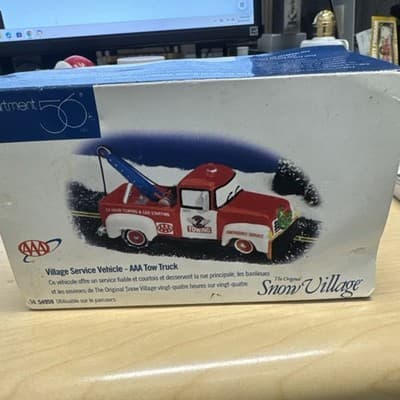 Dept 56 "Village AAA TOW TRUCK" #54959 Red Service Vehicle Snow Village Mint! - Thumbnail 2