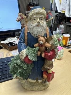 Vintage Kurt Adler Santa's World Santa Claus Blue Coat Musical Figure 11" Large - Image 1