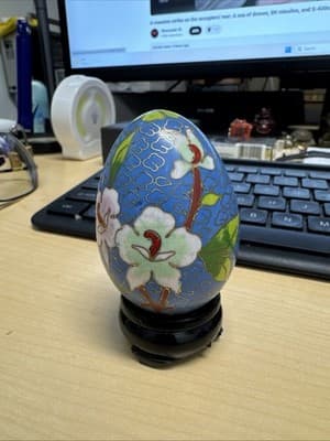Vintage Cloisonne Enamel and Bronze Teal Blue Decorative "Easter" Egg 2.25" Tall - Image 1