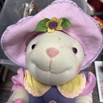 VINTAGE STANDING MISS BUNNY 25" FLOPPY EAR DECOR PINK DRESS & PURSE FIGURE New - Thumbnail 2