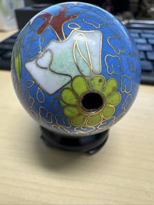Vintage Cloisonne Enamel and Bronze Teal Blue Decorative "Easter" Egg 2.25" Tall - Thumbnail 3