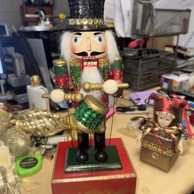 Musical Christmas Nutcracker Animated 12" Red Gold Music Box - Image 1