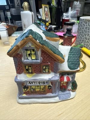 Vintage Christmas Village House Says Antiques - Image 1