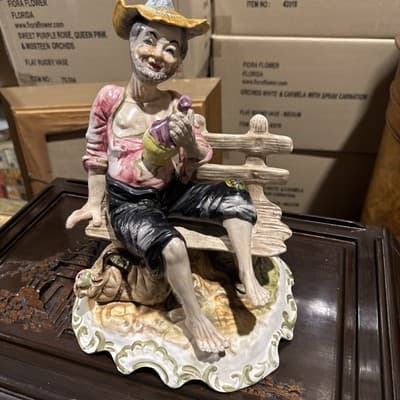 Genuine Italian CAPODIMONTE Tramp On Bench Porcelain Figurine Hobo N/Crown - Image 1