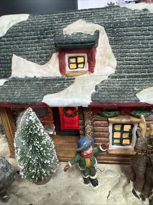 Vtg Victorian Village Collectible Rocky Hill House Porcelain Christmas Log Cabin - Thumbnail 6