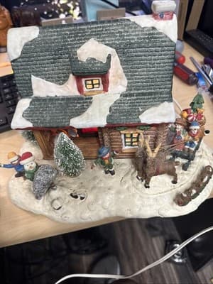 Vtg Victorian Village Collectible Rocky Hill House Porcelain Christmas Log Cabin - Thumbnail 2
