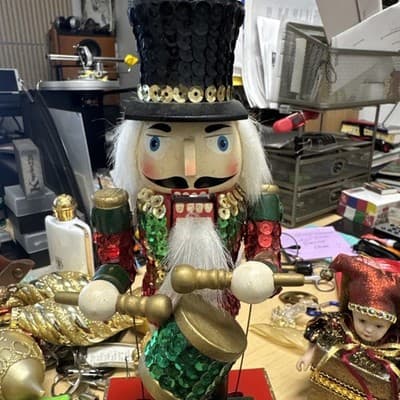 Musical Christmas Nutcracker Animated 12" Red Gold Music Box - Thumbnail 3