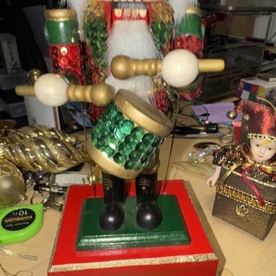 Musical Christmas Nutcracker Animated 12" Red Gold Music Box - Thumbnail 2