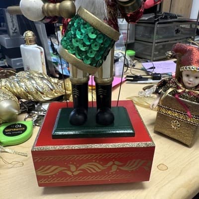 Musical Christmas Nutcracker Animated 12" Red Gold Music Box - Thumbnail 4