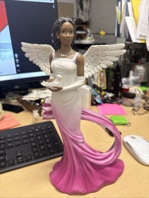 Sash Angel in Fuchsia African American Angel Statue by Ebony Treasures 11.75 - Image 1