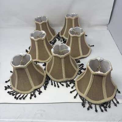Small Lamp Shades Set of 7 Clip On Beige Beaded Paneled - Thumbnail 4