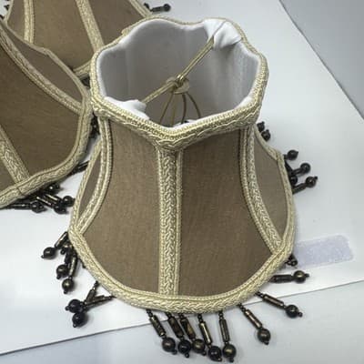 Small Lamp Shades Set of 7 Clip On Beige Beaded Paneled - Image 1