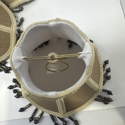 Small Lamp Shades Set of 7 Clip On Beige Beaded Paneled - Thumbnail 2