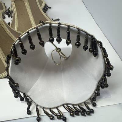 Small Lamp Shades Set of 7 Clip On Beige Beaded Paneled - Thumbnail 3