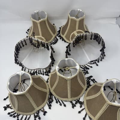 Small Lamp Shades Set of 7 Clip On Beige Beaded Paneled - Thumbnail 6