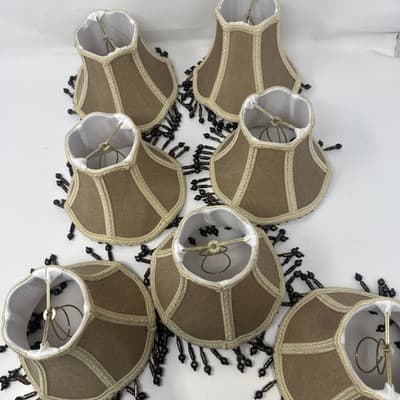 Small Lamp Shades Set of 7 Clip On Beige Beaded Paneled - Thumbnail 5