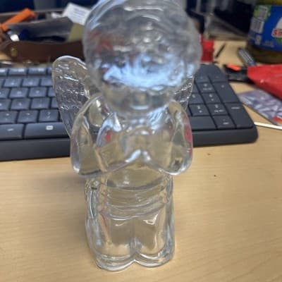 Vintage Clear Glass Child Angel on Knees Slim Candle Holder Figurine - Image 1