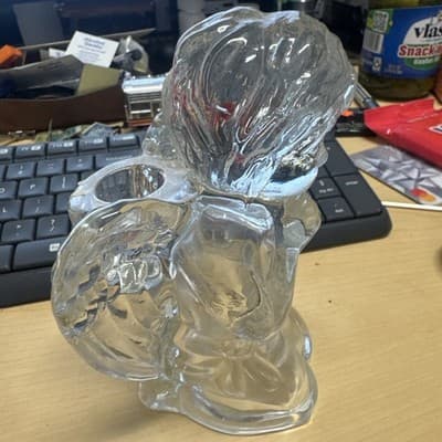 Vintage Clear Glass Child Angel on Knees Slim Candle Holder Figurine - Thumbnail 2