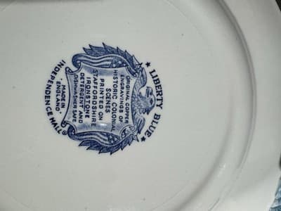 Staffordshire Liberty Blue 10" Dinner Plate Independence Hall England X4 - Thumbnail 2