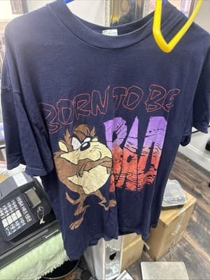 Vintage 1998 WB licensed TAZ "Born to be Bad" navy blue tee marked one size - Thumbnail 2