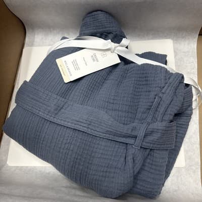 Boll & Branch Waffle Knit Organic Cotton Men's Robe Mineral Blue Grey Size XL - Image 1