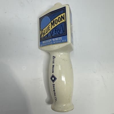 BLUE MOON - BELGIAN WHITE - Beer Tap Handle - Ceramic - 3 Sided 9-3/4”" Tall - Image 1