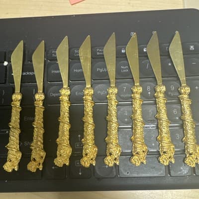 Set of 8 Antique Florentine Gold Plated Party Knives 4" Long - Image 1