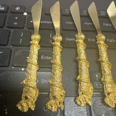 Set of 8 Antique Florentine Gold Plated Party Knives 4" Long - Thumbnail 2