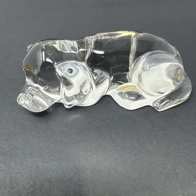 Clear Glass Sleeping Dog Figurine Crystal Style Paperweight 5” - Image 1