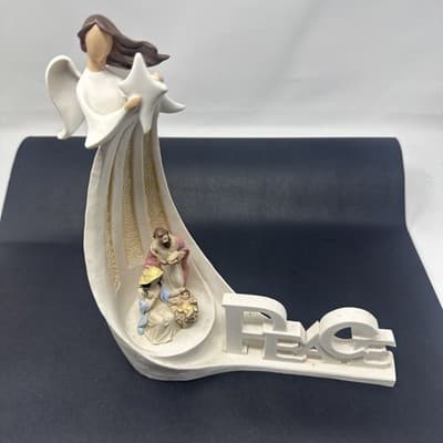 Peace Nativity Scene with Angel Holding Star and LED. Battery Operated. - Image 1
