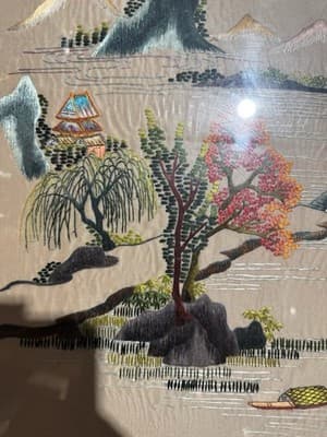 Vintage Chinese Silk Embroidery Framed 36x28” - Thumbnail 2