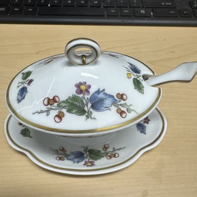 Richard Ginori Antique Rose Amalfi Covered Mustard Jar Pot & Saucer w/ Spoon - Image 1